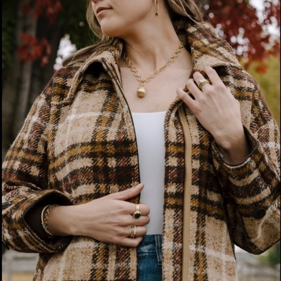 Banana Republic XS‎ Plaid Wool Balmacaan Full Zip Coat Oversized Brown Neutral - Picture 3 of 15